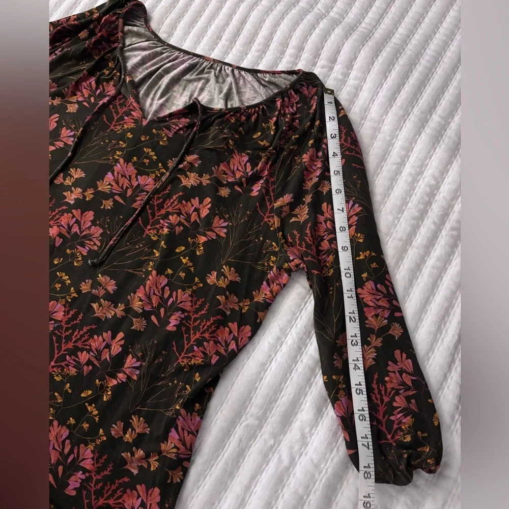 Garnet Hill Floral Print 3/4 Sleeve Peasant Blouse